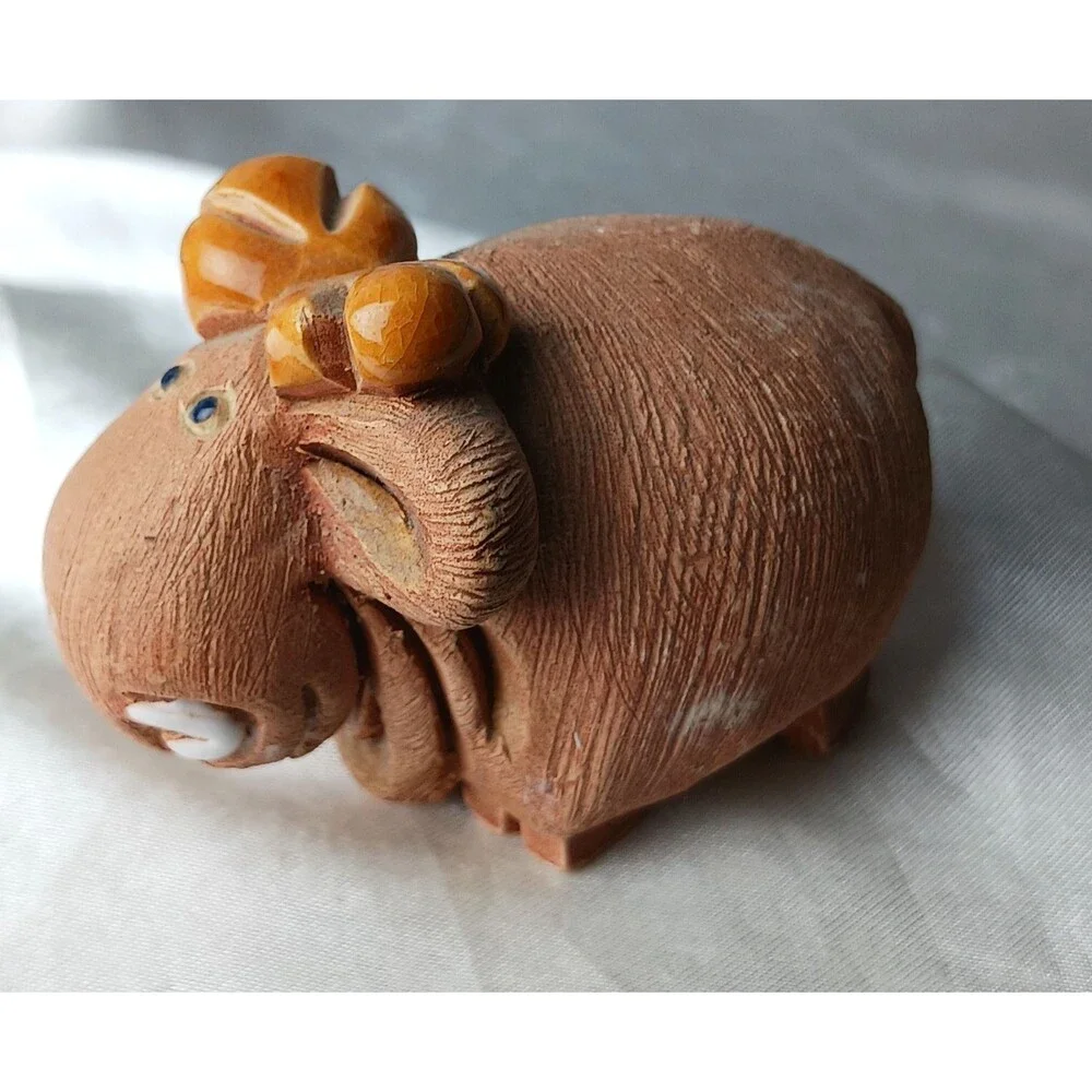 Vintage Artesania Rinconada Art Pottery Hand Crafted Clay Figurine-BABY MOOSE
